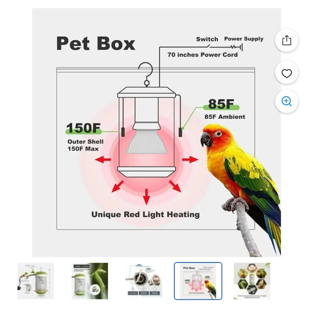 Pet Heater with Intelligent Thermostat, Red Light Lamp (50W)